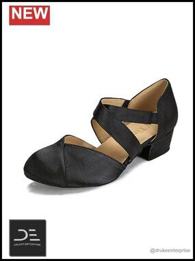 Women's Satin Latin Ballroom Dance Shoes, Suede Sole, 1.5" Heel, Elastic Closure